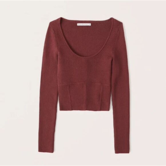 Abercrombie Scoopneck, Ribbed Corset Rust Brown Sweater Top size L - Picture 1 of 8